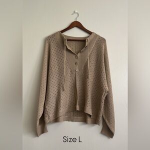 Light Taupe Open-Knit Pullover Sweater